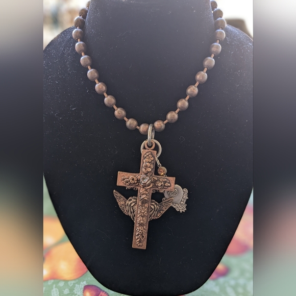 Fashion Necklace Chunky Metal 3 PC Statement Ornate w/Large Cross 18" - Picture 3 of 9